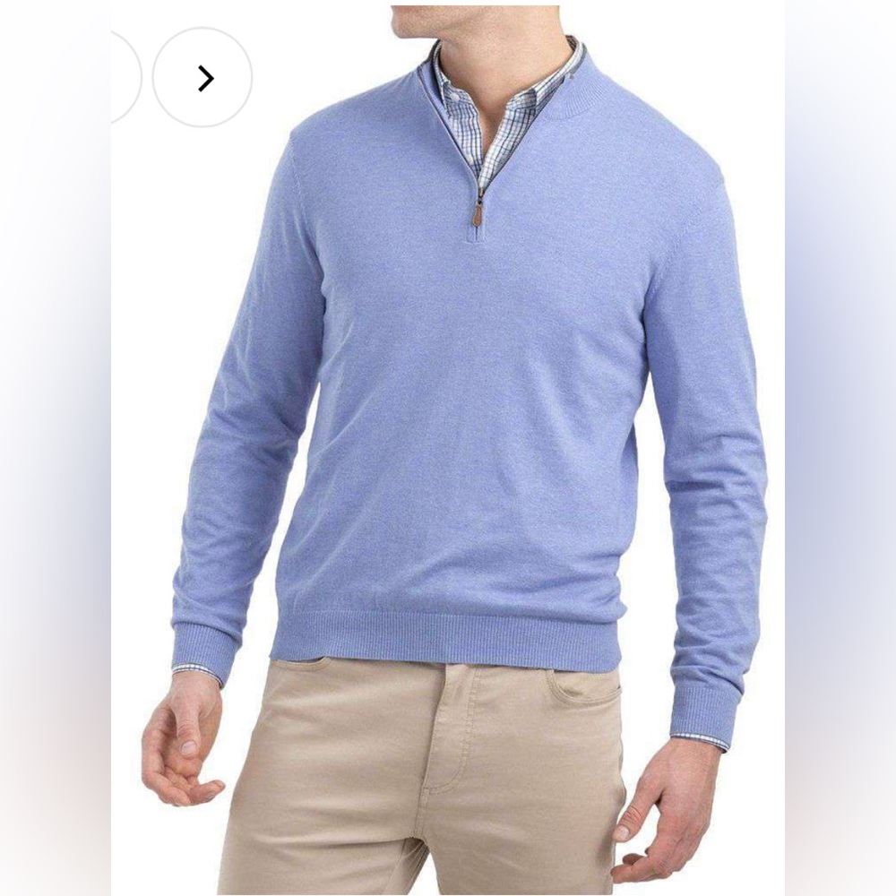 Johnnie-O Mens Bailey Quarter-Zip Pullover Sweater in Laguna Blue (Size XL)